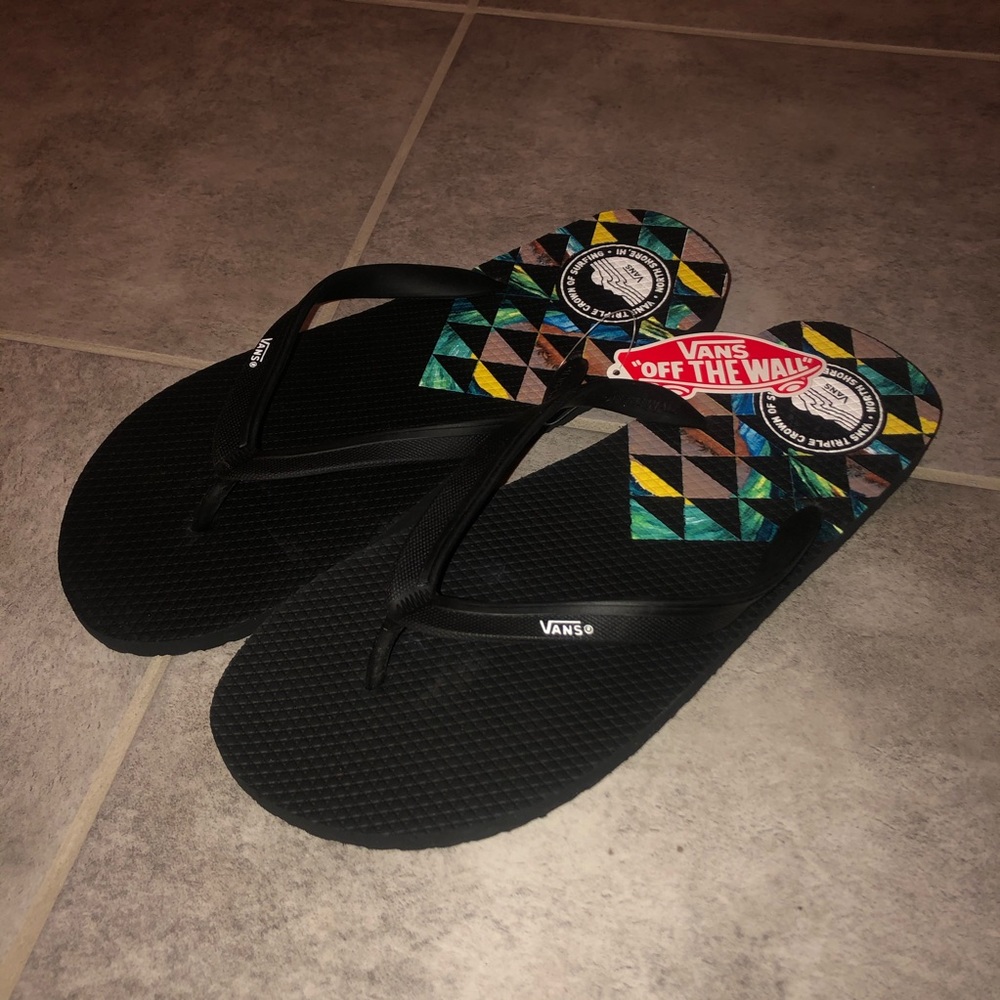 NEW Vans Sandals Makena Tropical Flip Flops Black